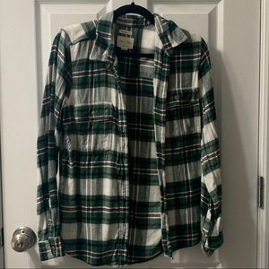 American Eagle Green and White Plaid Shirt